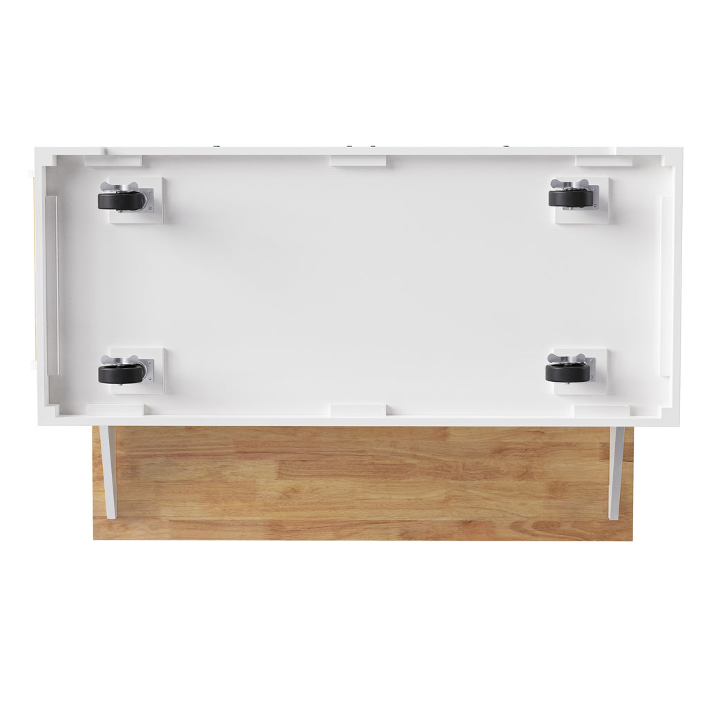 K&K 54inch Large Kitchen Island with Rubber Wood Drop Leaf, Embossed Texture Rolling Kitchen Cart on 4 Wheels with 4 Doors and 3 Drawers, Kitchen Island with Storage for Kitchen, Dining Room,White - Grand Goldman Shop