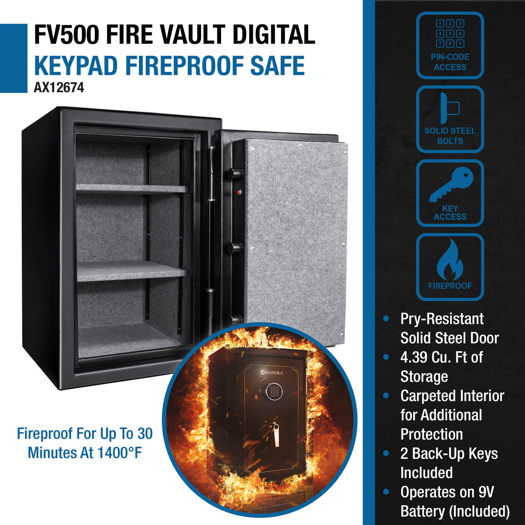 Fireproof Safe Vault 4.39 Cubic Ft Black Steel Secure Storage - Grand Goldman