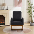 27.2'W Rocking Chair for Nursery, Polyester Glider Chair with High Back and Side Pocket, Rocking Accent Armchair with Rubber Wood Legs for Living Room/Bedroom.Black - Grand Goldman Shop