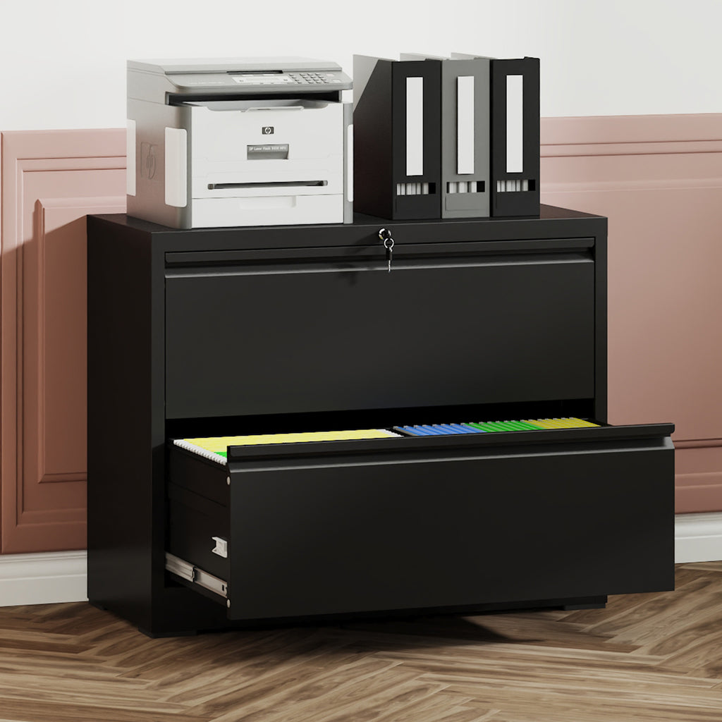 2 Drawer Lateral File Cabinet with Lock – Heavy-Duty Metal Filing Cabinet for Home Office, Space-Saving Wide Storage for Lett