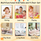 Kids Table and Chair Set, 3-Piece Wooden Toddler Desk with Animal Backrest, Activity Table for Drawing, Learning,Playroom or 