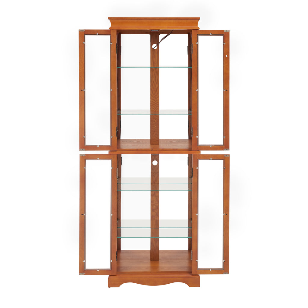 Lighted Glass Curio Display Cabinet,Display Cabinet,Glass Storage Cabinet Glass Wine cabinet Wood Frame Toy Display for Living Room, Kitchen, Pantry light bulb included OAK - Grand Goldman Shop