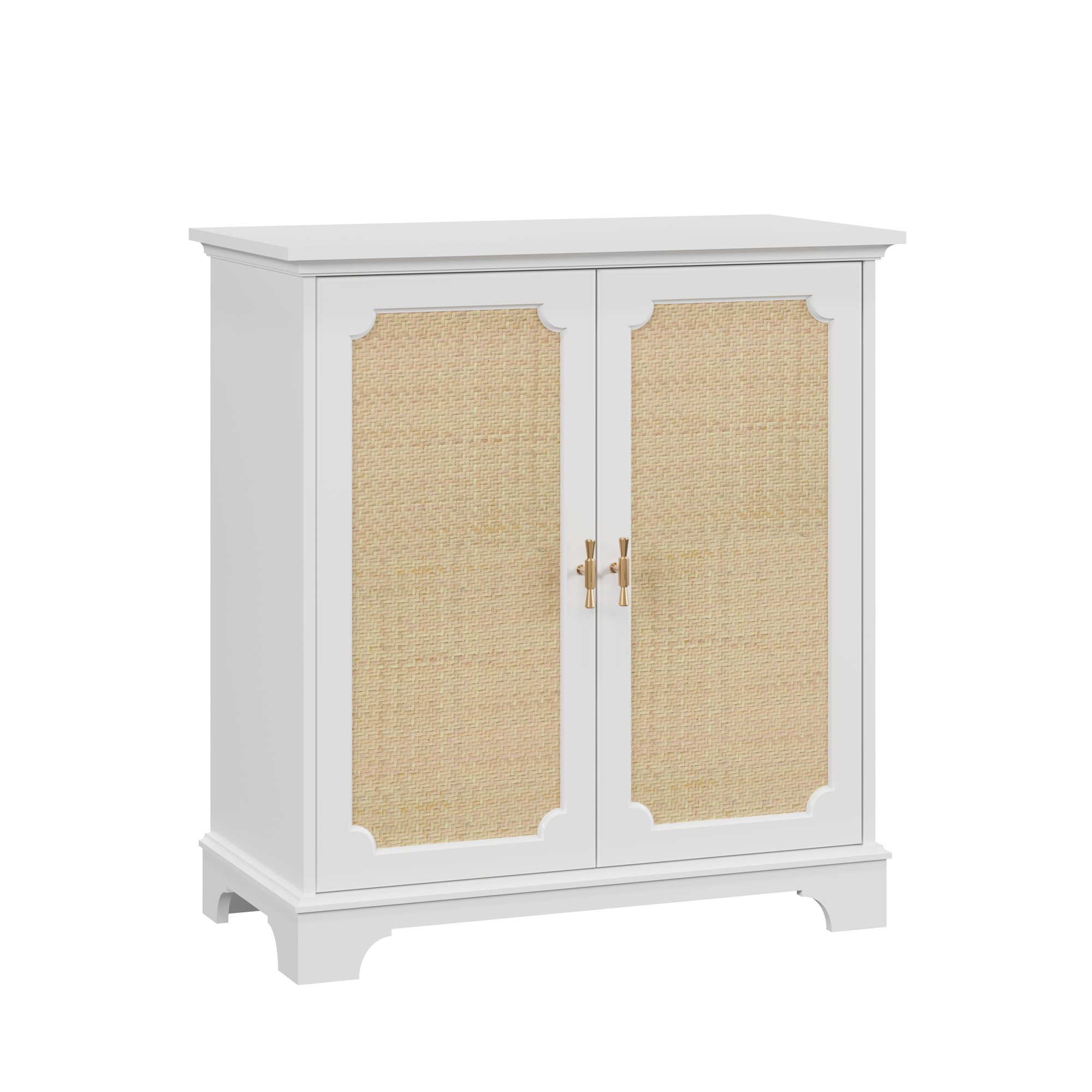 Rattan Decorated Sideboard Buffet Storage Liquor Cabinet, White Particle Board & MDF, 31.10 x 14.96 x 34.25 inches - Grand Goldman Shop