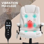 HOMCOM 6 Point Vibrating Massage Office Chair with Heat, Linen High Back Executive Office Chair with Reclining Backrest, Padd