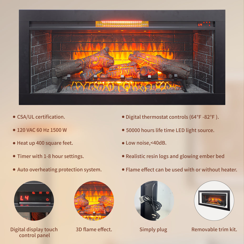 42 inch Infrared Electric Fireplace with Removable Trim kit Insert, Touch Panel Home Decor Heater - Grand Goldman Shop