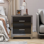 High Gloss Mirrored Nightstand with 2 Drawers,Modern End Table with Drawers,Mirrored High Gloss Wood Nightstand Metal Handle Bedside End Table for Bedroom, Dorm,Living Room,Black - Grand Goldman Shop