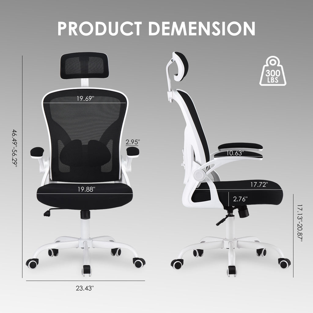 Ergonomic Office Chair, Home Office Desk Chair with Headrest, High Back Computer Chair with Armrests and Adjustable Lumbar Su