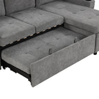 Modern L-shaped Convertible Sofa Bed with Storage, Cup Holders, USB Ports, Gray Chenille, 83.5' - Grand Goldman Shop