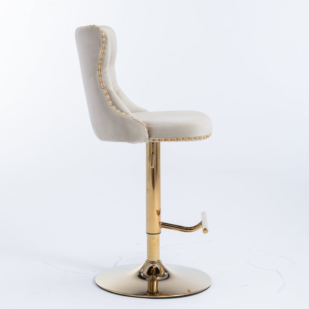 A&A Furniture,Golden Swivel Velvet Barstools Adjusatble Seat Height from 25-33 Inch,Modern Upholstered Bar Stools with Backs Comfortable Tufted for Home Pub and Kitchen Island,Beige,Set of 2 - Grand Goldman Shop