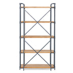 Yorktown Industrial 5-Shelf Bookcase with Metal Pipework and Solid Fir in Natural Finish - Grand Goldman Shop