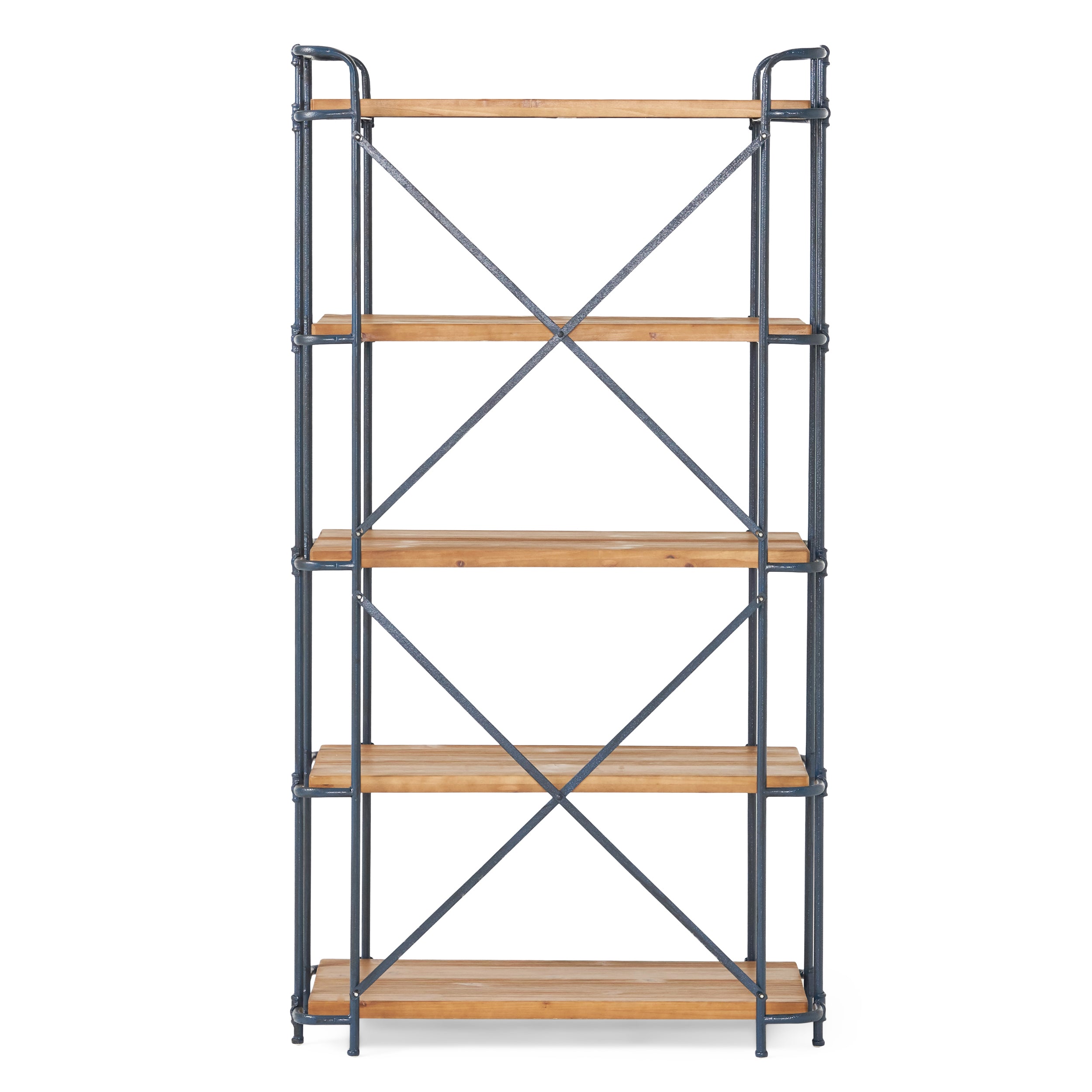 Yorktown Industrial 5-Shelf Bookcase with Metal Pipework and Solid Fir in Natural Finish - Grand Goldman Shop