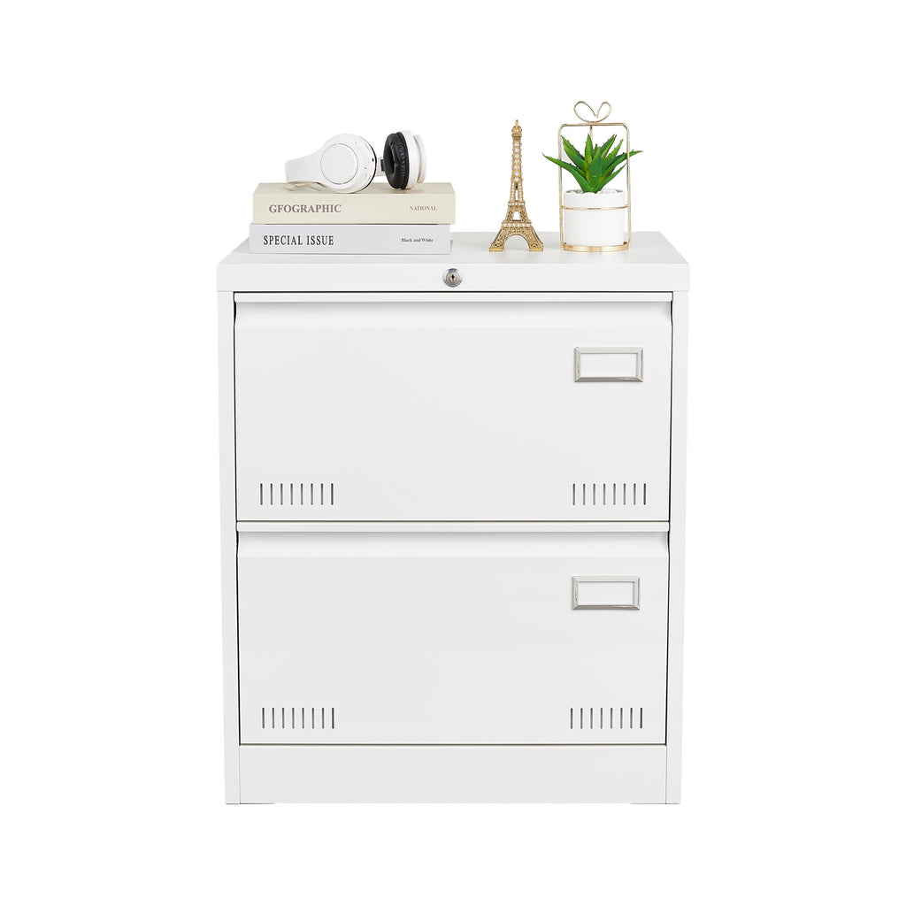 White Metal Lateral File Cabinet with Lock, 3 Drawers for Office/Home, Anti-Tip Design | Premium Home Decor - Grand Goldman