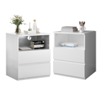 (Set of 2)End Table with Fast USB C Charging Station, Sofa Side Table with 2 Drawers, Large Storage Modern Wood Storage Cabinet for Living Room,Bedroom,Office, White - Grand Goldman Shop