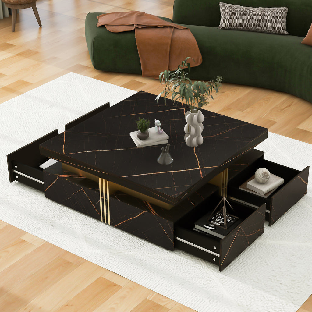 Modern Black Square Storage Coffee Table With 4 Drawers - Grand Goldman Shop