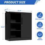 Black Heavy Duty Metal Storage Cabinet with Lock, 2-Door File Cabinet with 2 Adjustable Shelves for Home, Office, Garage (35.
