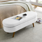 Ottoman Oval Storage Bench,Rubber Wood Legs,White(43.5'x16'x16') - Grand Goldman Shop