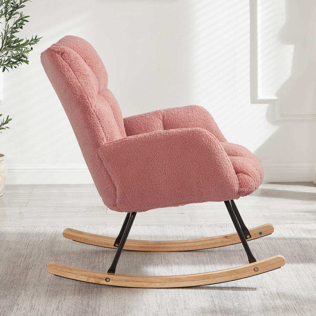 Glider Chair for Living Room Tufted Upholstered Teddy Fabric Rocking Chair with Metal Frame Accent Chair Pink - Grand Goldman Shop