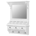 Floating Makeup Vanity with Big Mirror, Wall-Mounted Storage Vanity with Drawers, Pockets & Hooks, Space-Saving Decorative Home Organizer, White, Engineered Wood, 23.8 x 6.1 x 31.8 inches - Grand Goldman Shop