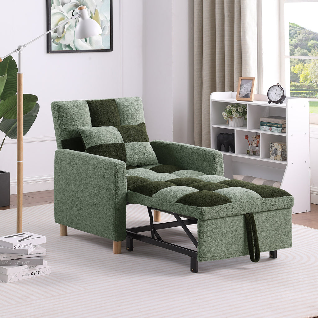 Convertible Sleeper Sofa Chair Bed, Adjustable Chair with Pillow, Multi-Functional Sleeper Chair with Soft Teddy Fabric for Living Room, Dorm, Apartment, Bedroom or Office - Grand Goldman Shop