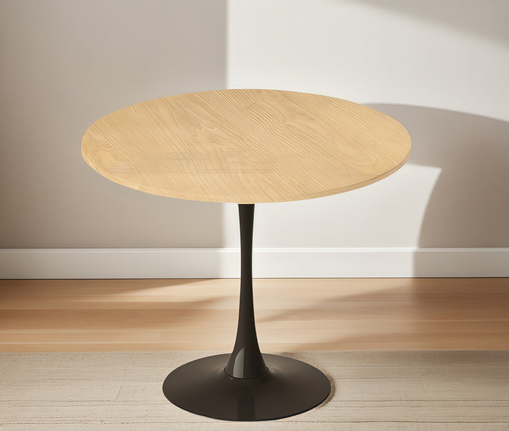 (Natural Wood Color)Round Table, Modern Dining Table, Dining Table, MDF Top and Steel Base Tulip Round Kitchen Table, Kitchen Table, Mid Century Coffee Table for Living Room 24 Inch, Oval Dining Table - Grand Goldman Shop