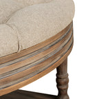 Large Round Waterproof Ottoman Coffee Table 2 Tier Oversized Button Tufted Ottoman with Wooden Shelf Storage Farmhouse Upholstered Coffee Table Living Room Footstool Ottoman Linen - Grand Goldman Shop