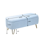 Blue Storage Ottoman Bench for End of Bed Gold Legs, Modern Grey Faux Fur Entryway Bench Upholstered Padded with Storage for Living Room Bedroom - Grand Goldman Shop