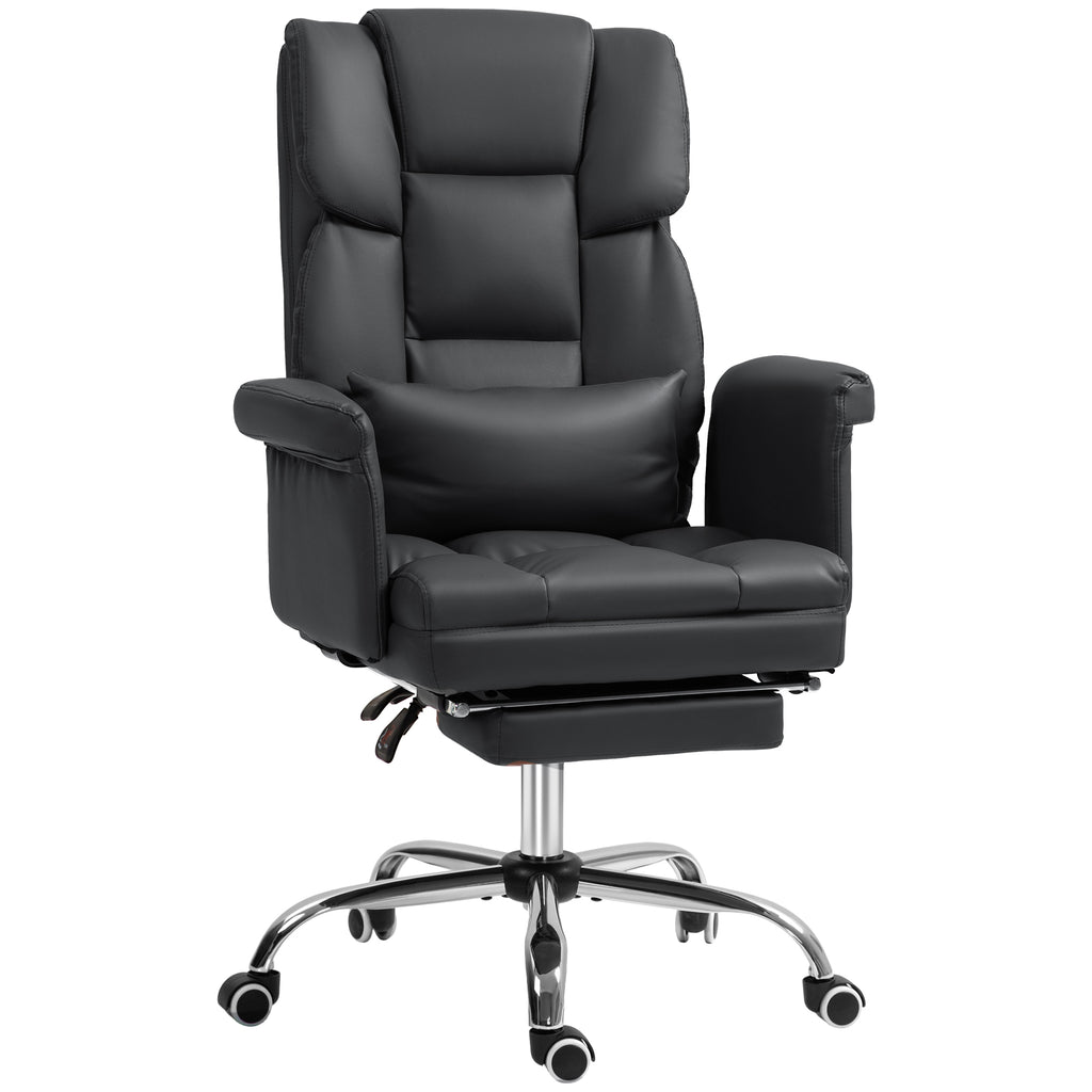 HOMCOM Executive Office Chair, PU Leather Ergonomic Office Desk Chair, Reclining and Swivel Chair with Footrest and Lumbar Su