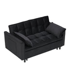 Modern Velvet Sofa Bed, 3-in-1 Convertible Love Seat with Backrest, Pillow, Pockets, Black Velvet, Metal Legs, 55x33x32.28 inches - Grand Goldman Shop