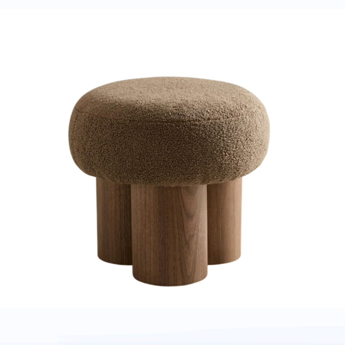 W8017-1 Mushroom Stool with Brown Lamb Wool Seat and Walnut Veneer Barrel PVC Pipe - Grand Goldman Shop