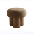 W8017-1 Mushroom Stool with Brown Lamb Wool Seat and Walnut Veneer Barrel PVC Pipe - Grand Goldman Shop