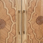Carved Flower Door Large Storage Cabinet With Metal Handle Suitable For Living Room, Kitchen, Entryway(NATURAL WOOD) - Grand Goldman Shop