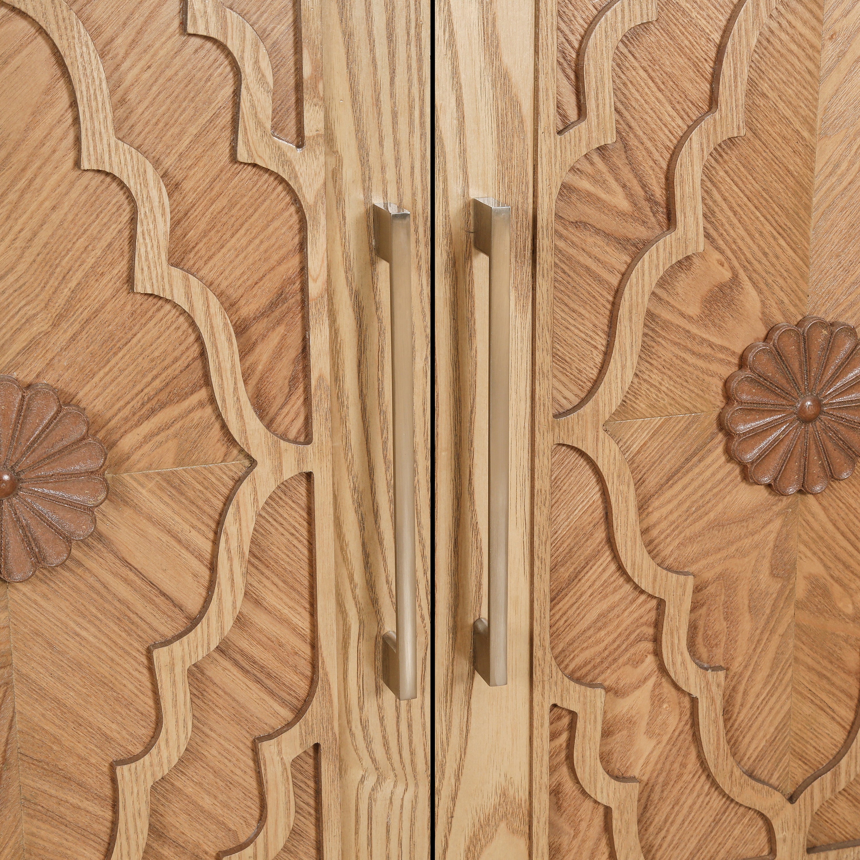 Carved Flower Door Large Storage Cabinet With Metal Handle Suitable For Living Room, Kitchen, Entryway(NATURAL WOOD) - Grand Goldman Shop
