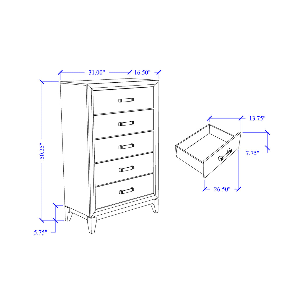 MIRAGE White 5PC King Bedroom Set with Rubber Wood and Slats - Grand Goldman Shop