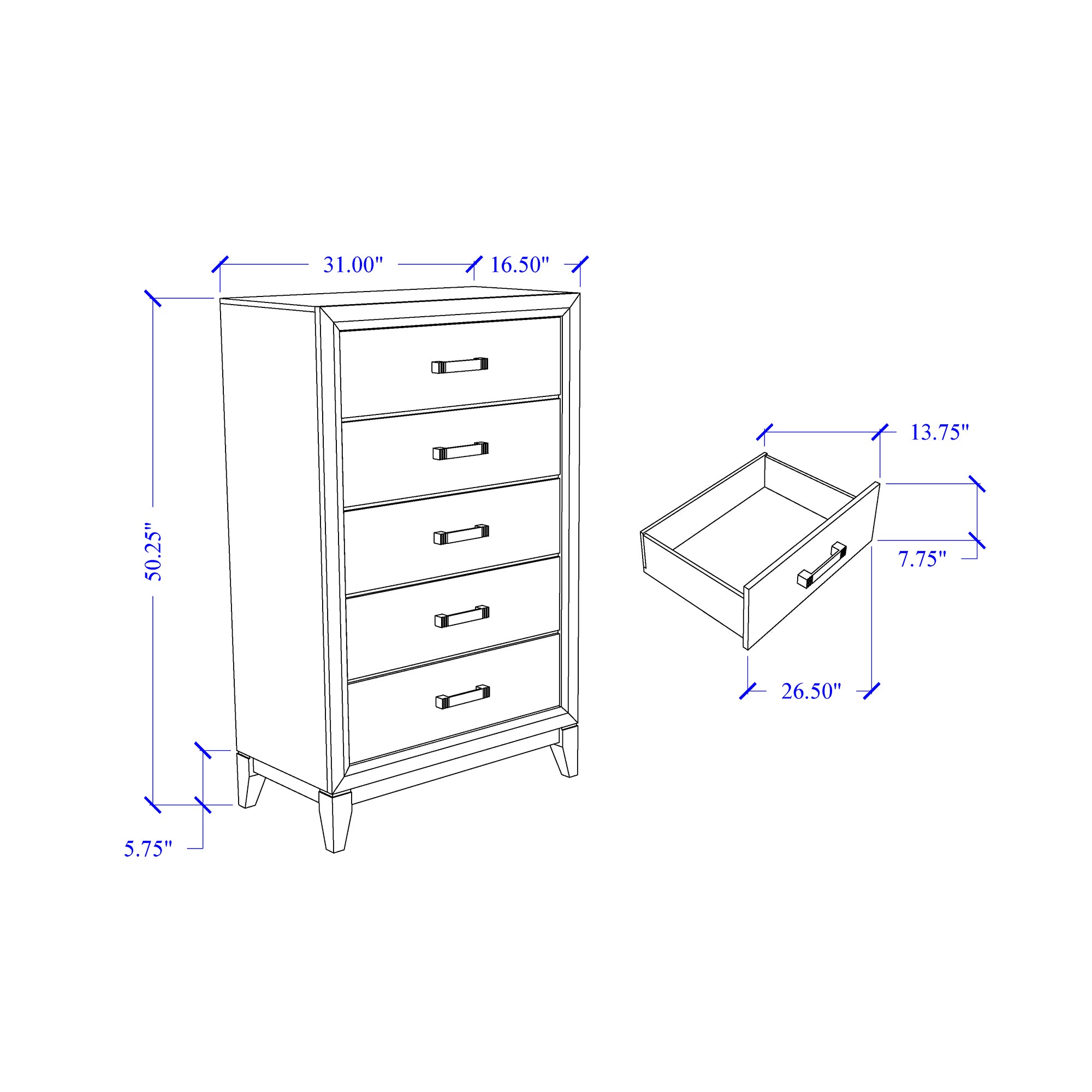 MIRAGE White 5PC King Bedroom Set with Rubber Wood and Slats - Grand Goldman Shop