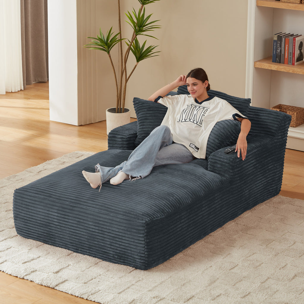 Oversized Chaise Lounge Chair Indoor, Corduroy Upholstered Modern Sofa Couch in Dark Grey, No Assembly Required, Comfy Sleeper Sofa for Living Room or Office - Grand Goldman Shop
