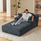 Oversized Chaise Lounge Chair Indoor, Corduroy Upholstered Modern Sofa Couch in Dark Grey, No Assembly Required, Comfy Sleeper Sofa for Living Room or Office - Grand Goldman Shop