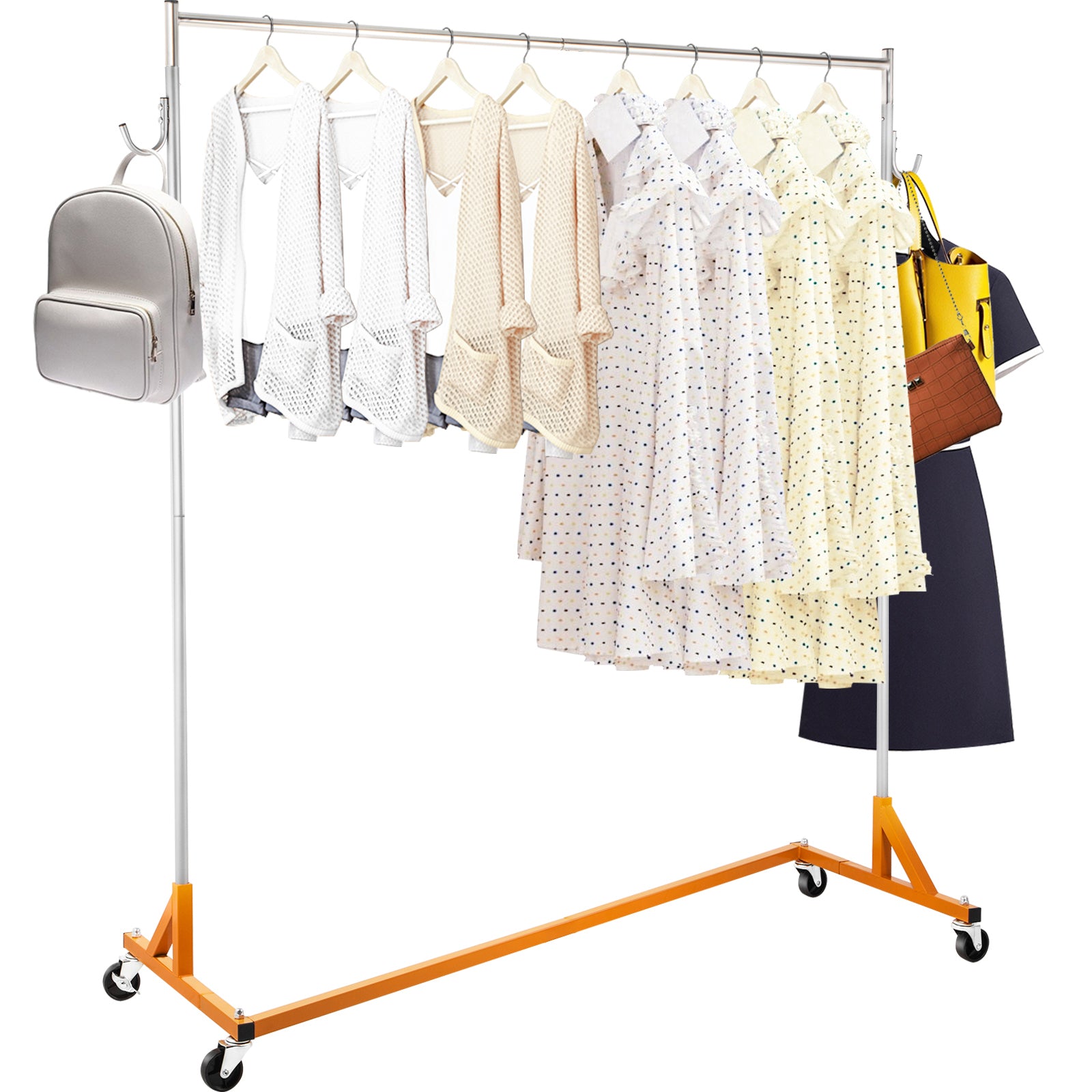 Z Rack, Industrial Grade Z Base Garment Rack, Height Adjustable Rolling Z Garment Rack, Sturdy Steel Z Base Clothing Rack w/ Lockable Casters for Home Garment Store Display Commercial Use Orange - Grand Goldman Shop