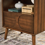 Mid Century Modern Fluted Nightstand with Charging Station USB Ports & Outlet Hole & 4 Solid Wood Legs, Farmhouse End Table with Open Space and Drawer Dresser, Walnut - Grand Goldman Shop