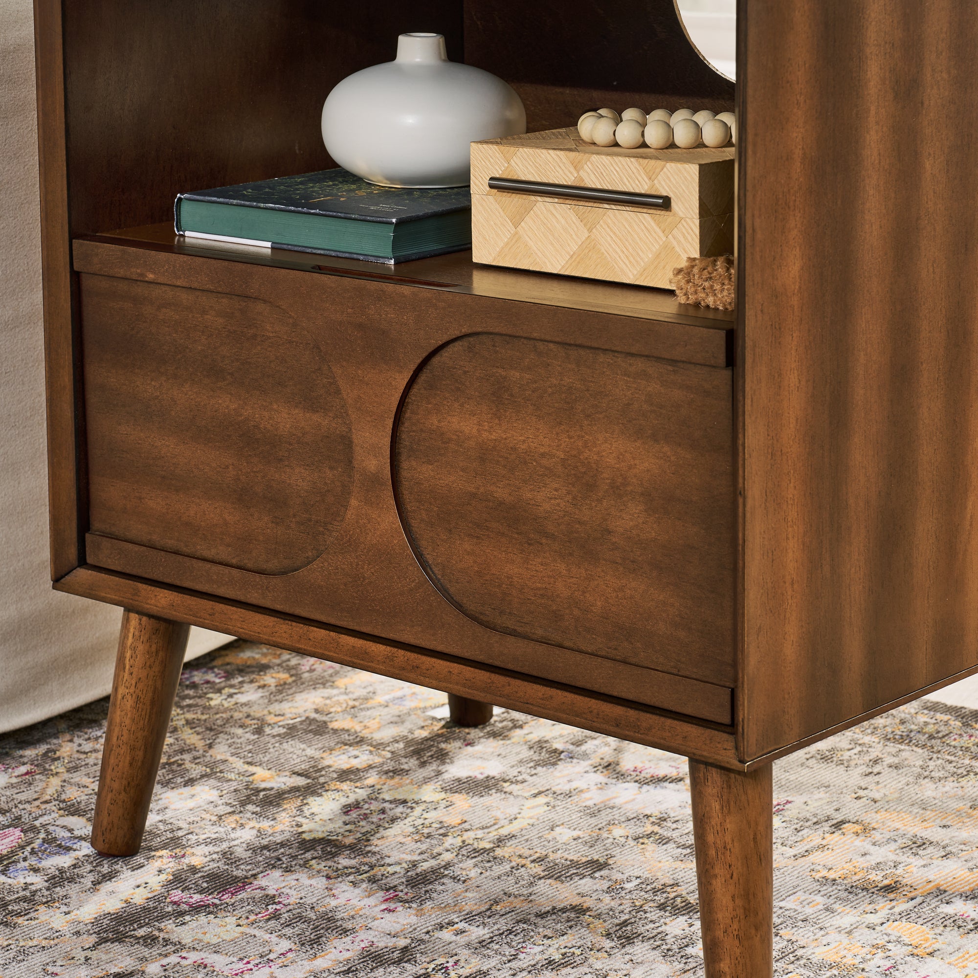Mid Century Modern Fluted Nightstand with Charging Station USB Ports & Outlet Hole & 4 Solid Wood Legs, Farmhouse End Table with Open Space and Drawer Dresser, Walnut - Grand Goldman Shop