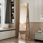 360°Swivel Jewelry Cabinet with Full Length Mirror, 360°Rotating Standing Jewelry Armoire Organizer , Lockable Storage Cabinet, Interior Lighted Mirror, Light Walnut - Grand Goldman Shop