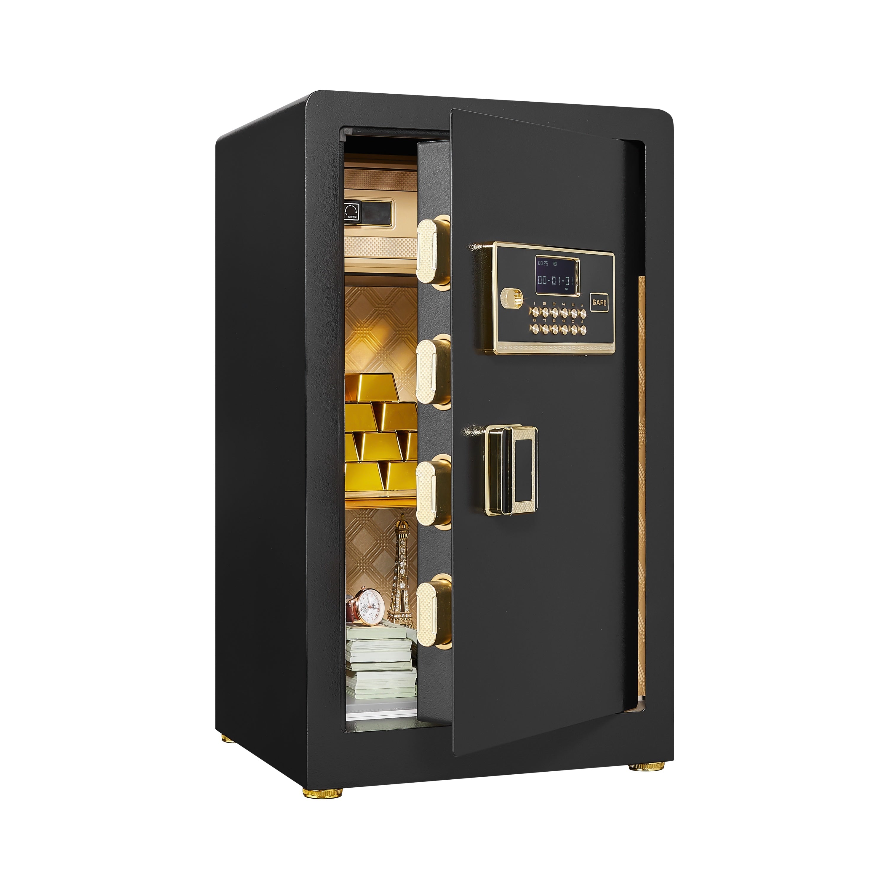 Security Electronic Steel Home Safe with Digital Lock, Removable Shelf, Mute Function, Black Metal Interior for Documents, Ca