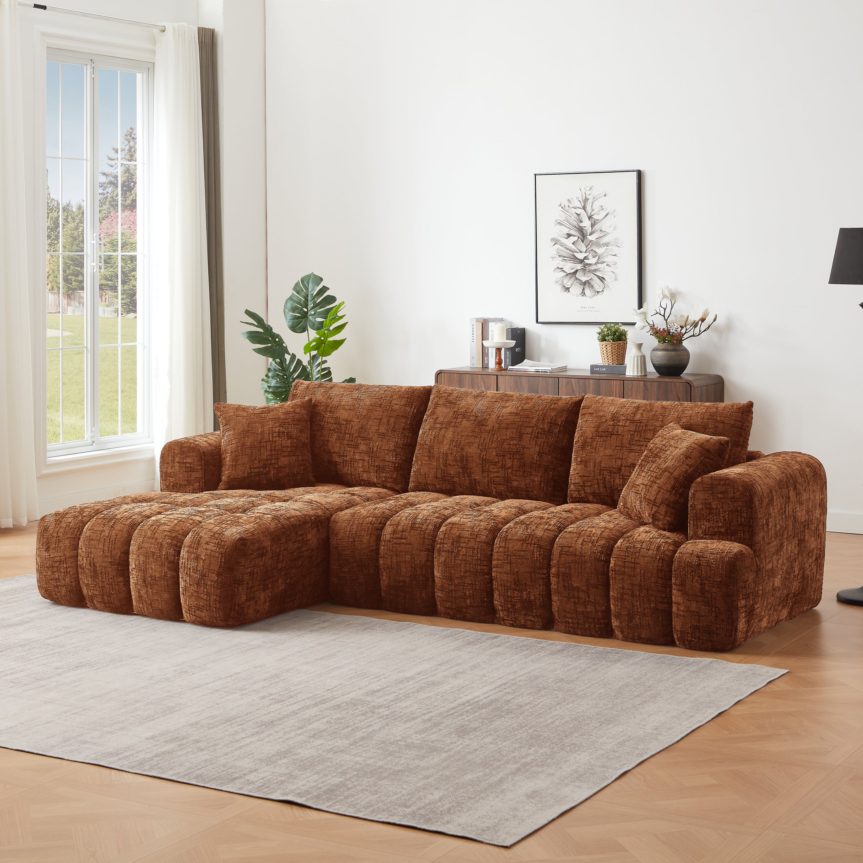 Chenille L-Shape Luxury Sectional Oversized Sofa,Mnimalist Design,Comfy Sleeper Couch for Living Room,Apartment&Reception Spaces,No Assembly Required - Grand Goldman Shop