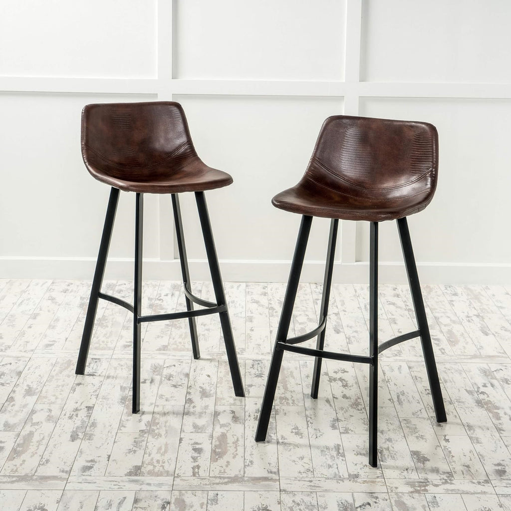 Set of 2 30' Dax Faux Leather Barstool Brown - Grand Goldman Shop