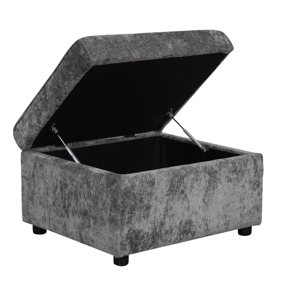 Modern Sectional Sofa Pull-out Sleeper with Storage Ottoman, USB Charging, Grey Tweed Chenille, 112.2' - Grand Goldman Shop