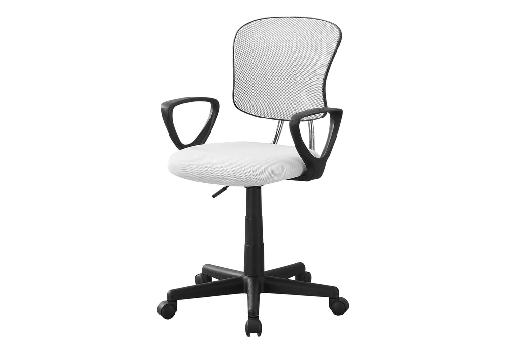 Office Chair, Adjustable Height, Swivel, Ergonomic, Armrests, Computer Desk, Work, Juvenile, White Mesh, Black Metal, Contemp