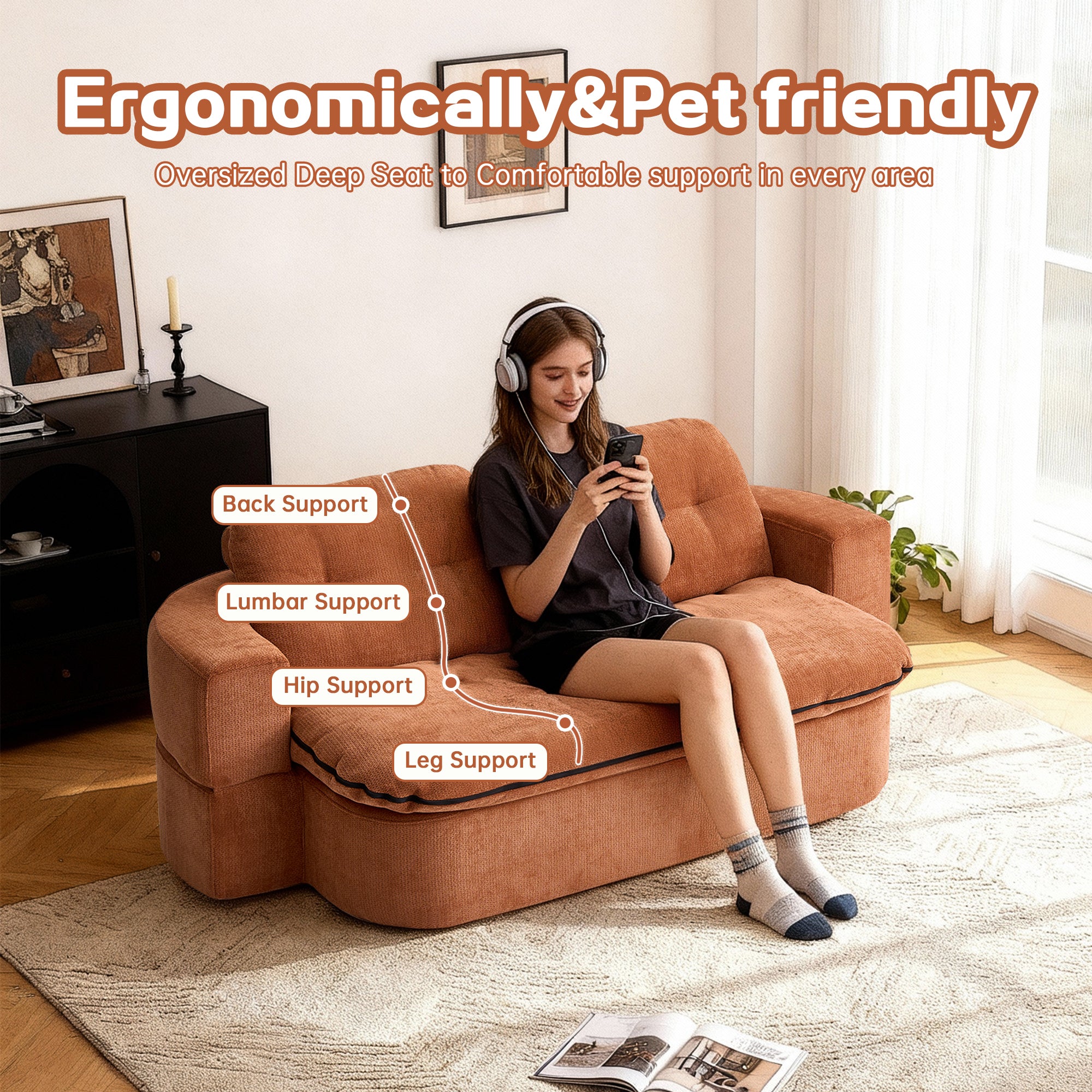 Modern Floor Sofa with 2 Pillows,Convertible Corduroy Fabric Foam-Filled Sleeper Sofa Bed, no assembly required,Convertible Sofa Cushion Unfolds into Quilt,Folding Mattress for Living Room,Playroom - Grand Goldman Shop