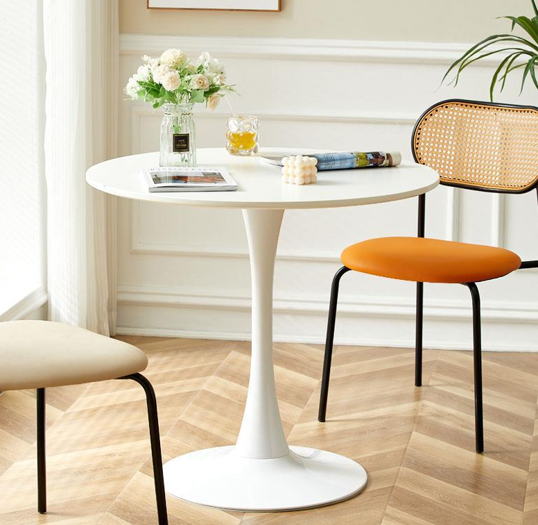 White Round Table, Modern Dining Table, MDF Top and Steel Base Tulip Round Kitchen Table, Mid Century Coffee Table for Living Room 24 Inch, Oval Dining Table - Grand Goldman Shop