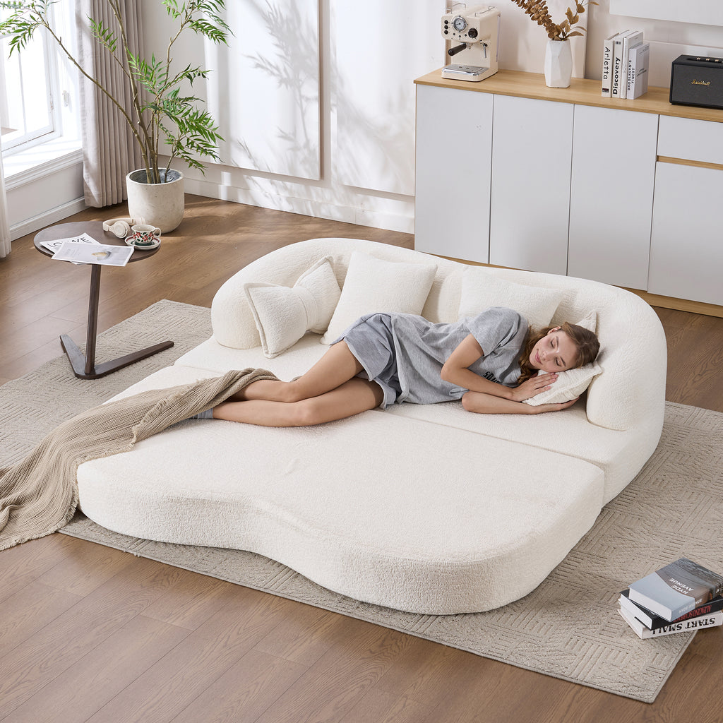 2-in-1 Foldable Sofa Bed,70 Inch Folding Boneless Couch Convertible Compressed Sleeper Sofabed, 4 Pillows for Living Room Apartment, Milk White - Grand Goldman Shop