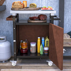 Outdoor Grill Cart with Stainless Steel Tabletop, Storage, Patio Kitchen Island with Wheels, Hooks, and Spice Rack, Waterproof Outdoor Grill Table, Movable BBQ Serving Cart Rolling Bar Cart - Grand Goldman Shop