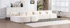 Modern Upholstered L-Shape Sofa with Chaise Lounge and Back Pillows, Beige Boucle Fabric, 144 inches - Grand Goldman Shop